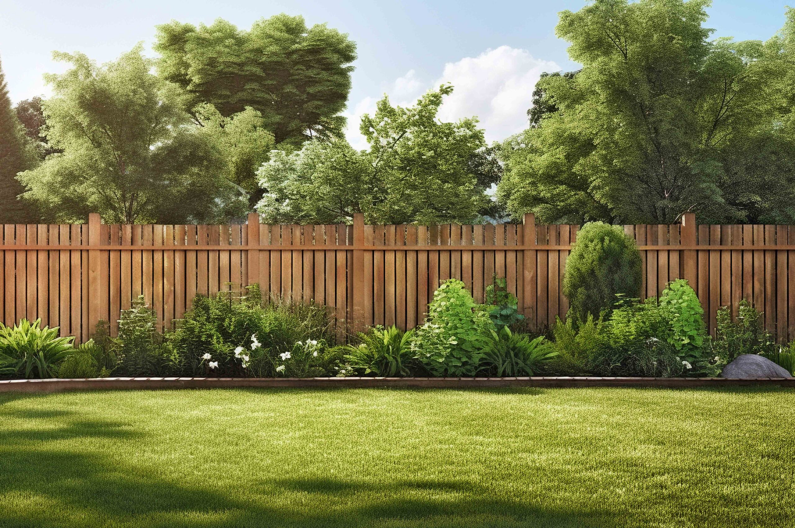 Wooden backyard fence close-up with natural grain, soft daylight and greenery, perfect for blogs, websites, and design projects wooden privacy fence installed in baton rouge louisiana